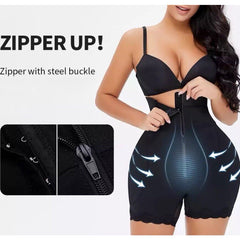 Zip Front Butt Lift Bodysuit With Hip Pads