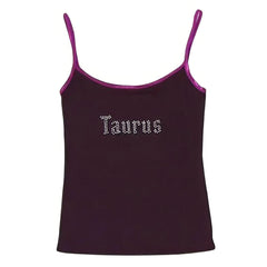 Taurus Zodiac Sign Y2K Rhinestone Top