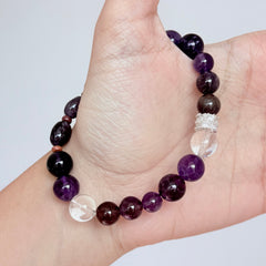 Amethyst & Smoky Quartz Bracelet with Clear Quartz