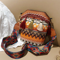 Casual Patchwork Ethnic Print Tassel Design Crossbody Bag