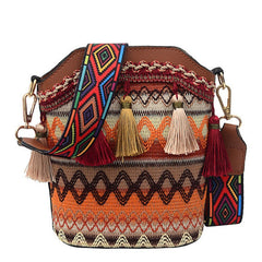 Casual Patchwork Ethnic Print Tassel Design Crossbody Bag