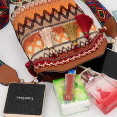 Casual Patchwork Ethnic Print Tassel Design Crossbody Bag