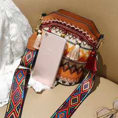 Casual Patchwork Ethnic Print Tassel Design Crossbody Bag