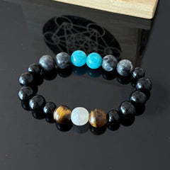 Obsidian, Turquoise Blue & Tiger's Eye Bracelet