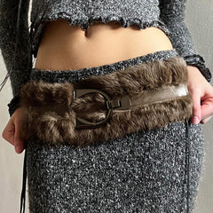 2000s Faux Fur Leather Belt
