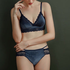 Thin Sexy Velvet Triangle Cup Bra Lingerie Set