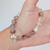 Lepidolite & Clear Quartz Bracelet with Silver Cat Charm