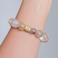 Golden Rutilated Quartz & Amethyst Bracelet
