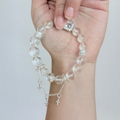 Clear Quartz Crystal Bracelet with Diamond-Cut Center Stone