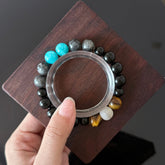 Obsidian, Turquoise Blue & Tiger's Eye Bracelet