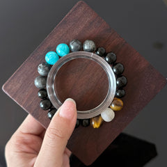 Obsidian, Turquoise Blue & Tiger's Eye Bracelet