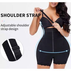 Zip Front Butt Lift Bodysuit With Hip Pads