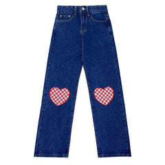 Checker Heart Wide Jeans