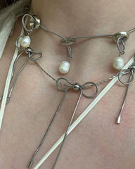 Coquette Aesthetic Silver Bows Choker