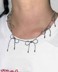 Coquette Aesthetic Silver Bows Choker
