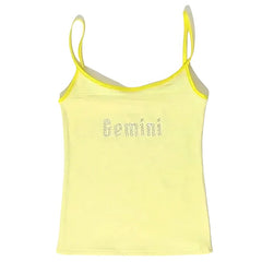 Gemini Zodiac Sign Y2K Rhinestone Top