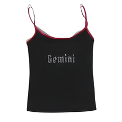 Gemini Zodiac Sign Y2K Rhinestone Top