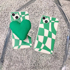 Green Heart Checkered iPhone Case