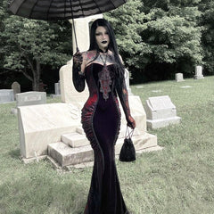 Slim-Fit Contrast Fishtail Gothic Dress