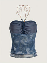 Tie-Dye Pleated Beaded Halter Top