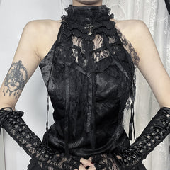 Gothic Pleated Rose Suspender Spider Web Bow Tie Top