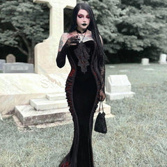 Slim-Fit Contrast Fishtail Gothic Dress