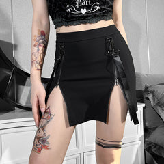 Double zipper hip slit gothic tight skirt