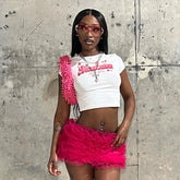 Slim-Fitting Crop Cord Printed Top