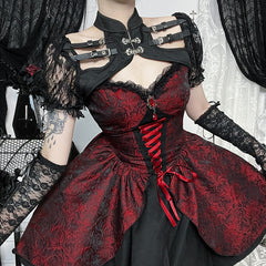 Red Rose Jacquard Suspender Dress