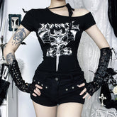 Off-Shoulder Basic Printed Top