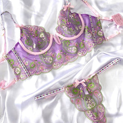 Floral Embroidery Sheer Lace Sexy Lingerie Set