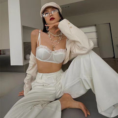 Satin Thin Push Up Bra Sexy Lace Trim Lingerie Set