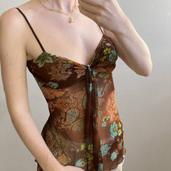 V-Neck Slim Fit Pleated tie See-Through Top