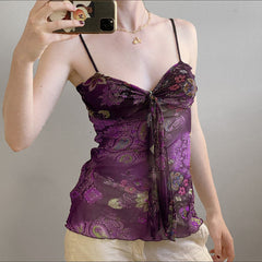 V-Neck Slim Fit Pleated tie See-Through Top