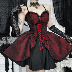 Red Rose Jacquard Suspender Dress
