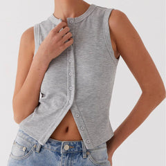 Crochet Knitted Vest Button Down Tank Top