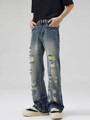 Ripped contrast irregular raw hem jeans