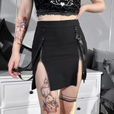 Double zipper hip slit gothic tight skirt
