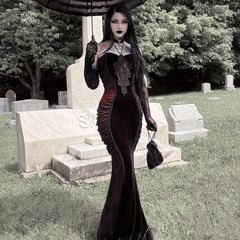 Slim-Fit Contrast Fishtail Gothic Dress