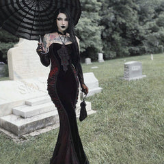 Slim-Fit Contrast Fishtail Gothic Dress