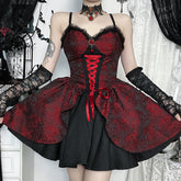 Red Rose Jacquard Suspender Dress