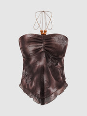 Tie-Dye Pleated Beaded Halter Top