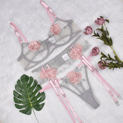 Flower Embroidery Lace Sexy Lingerie Set - Sexyzara