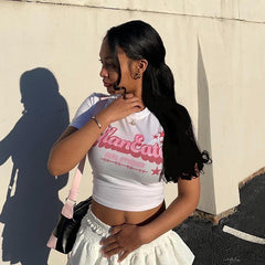 Slim-Fitting Crop Cord Printed Top