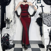 Black and red halter neck mesh dress