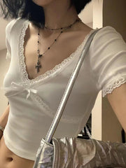 Sweet White Lace Short Sleeve T-Shirt