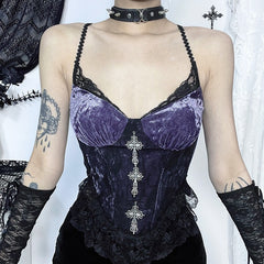 Vest Dark Gothic Lace Purple Suspenders