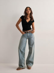 Sleeved Deep V-Neck T-Shirt For Going Out Short