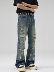 Ripped contrast irregular raw hem jeans