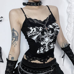 Personalized Bat-printed Chain Strappy Top